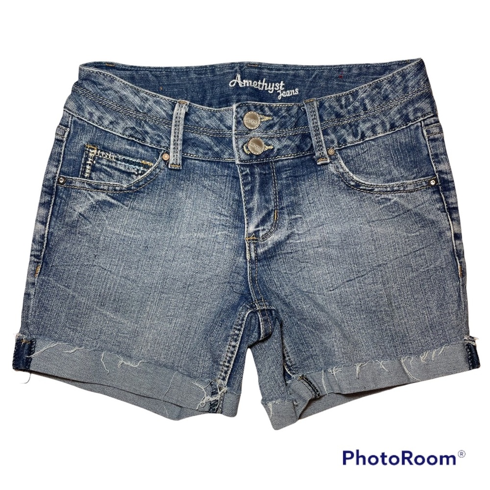 Amethyst Jeans Washed Out Cuffed Embroidered Size 1 Slightly Distressed